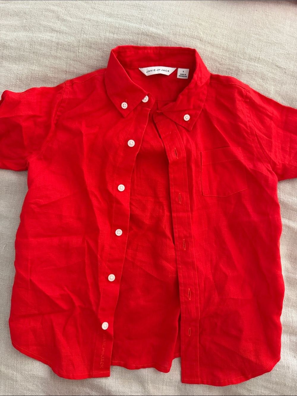 Janie and Jack Red Button-Down Short Sleeve Shirt
